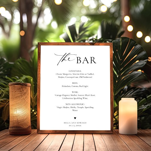 Minimalistische bruiloft Bar Menu Drinken Menu Sig Poster
