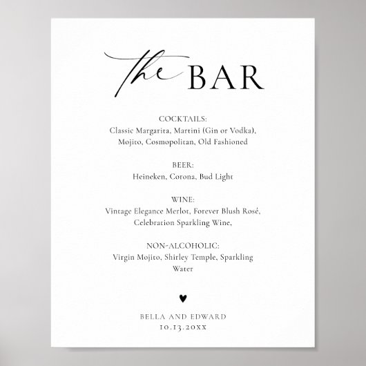 Minimalistische bruiloft Bar Menu Drinken Menu Sig Poster (Voorkant)