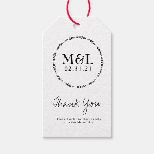 Minimalistische bruiloft Dank u Greenery Wreath Cadeaulabel (Voorkant)