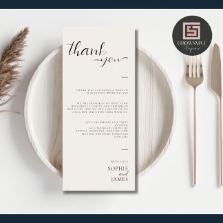 Minimalistische bruiloft dank u tafel plaats kaart