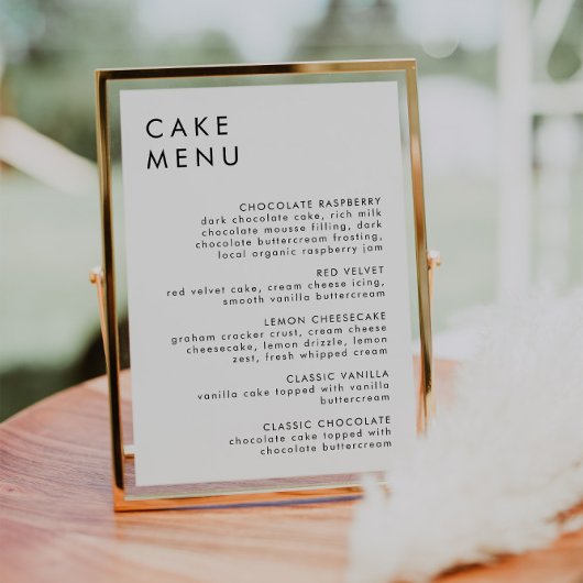 Minimalistische bruiloft dessert bar taart menu te poster