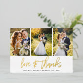 Minimalistische bruiloft foto collage dank u folie uitnodiging (Staand Voorkant)