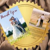 Minimalistische bruiloft foto modern script kallig bedankkaart