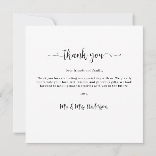 Minimalistische bruiloft gepersonaliseerde eenvoud bedankkaart (Achterkant)