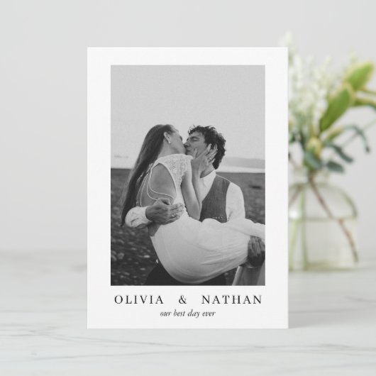 Minimalistische bruiloft met foto bedankkaart (Staand voorkant)