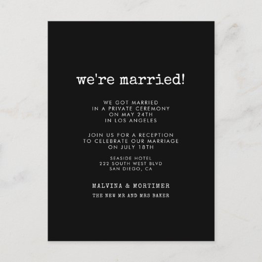 minimalistische bruiloft met schrijfmachine briefkaart (Voorkant)