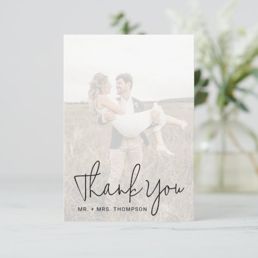 Minimalistische bruiloft moderne stijlvolle foto o bedankkaart (Staand voorkant)