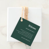 Minimalistische bruiloft smaragd groen welkomstges bedankjes labels (In situ)