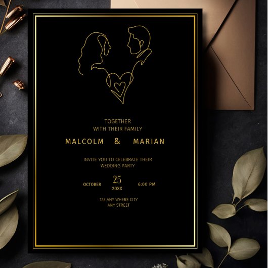 Minimalistische bruiloft uitnodiging zwart elegant