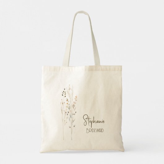 Minimalistische bruiloft Wildflower bruidsmeisje Tote Bag (Achterkant)
