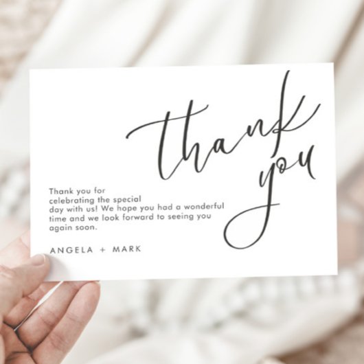 Minimalistische bruiloft zwart script dank u kaart