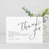 Minimalistische bruiloft zwart script dank u kaart (Staand voorkant)