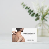 Minimalistische bruin-witte massagetherapie visitekaartje (Staand voorkant)