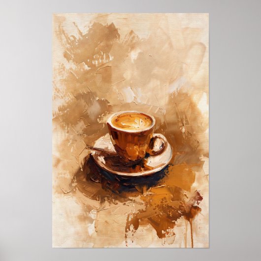 Minimalistische Bruine Koffie Cup Olieverf Poster (Voorkant)