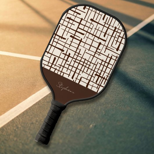 Minimalistische bruine lijnwerk gepersonaliseerd pickleball paddle