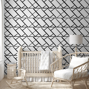 Minimalistische Brush Herringbone zwart wit patroo Behang