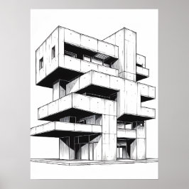 Minimalistische Brutalistische Architectuur Lijn K Poster