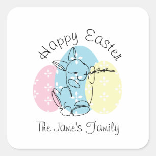 Minimalistische Bunny Lijn Kunst Pasen Eieren Lent Vierkante Sticker