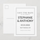 Minimalistische BW Monogram Wildflower Wedding Aankondigingskaart (Voorkant / Achterkant)