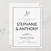Minimalistische BW Monogram Wildflower Wedding Kaart (Voorkant / Achterkant)