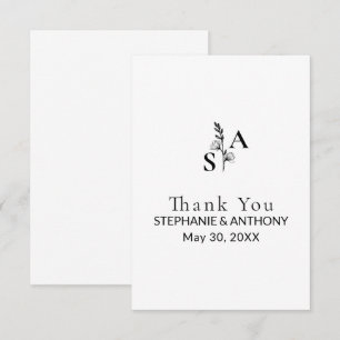 Minimalistische BW Monogram Wildflower Wedding Notitiekaartje