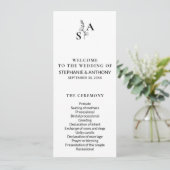 Minimalistische BW Monogram Wildflower Wedding Programma (Staand voorkant)