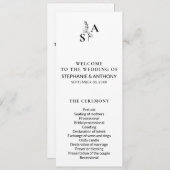 Minimalistische BW Monogram Wildflower Wedding Programma (Voorkant / Achterkant)