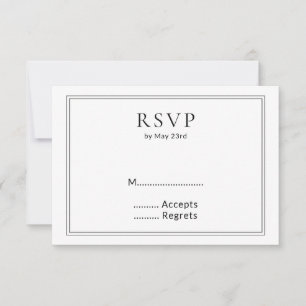 Minimalistische BW Monogram Wildflower Wedding RSVP Kaartje