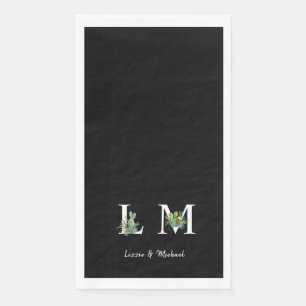 Minimalistische Cactus Monogram Naam Zwart Servet