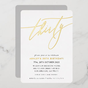 MINIMALISTISCHE Calligrafie chic 30ste verjaardag Folie Uitnodiging