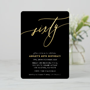 MINIMALISTISCHE Calligrafie chic 60ste verjaardag Folie Uitnodiging