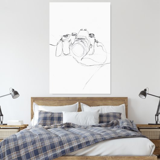 Minimalistische camerasketch - Premium Canvas Afdruk (Insitu (Slaapkamer))