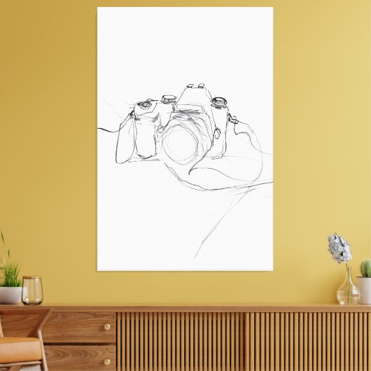 Minimalistische camerasketch - Premium Canvas Afdruk (Insitu (Woonkamer))