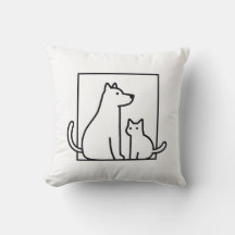 Minimalistische Cat and Dog Line Art Sierkussen