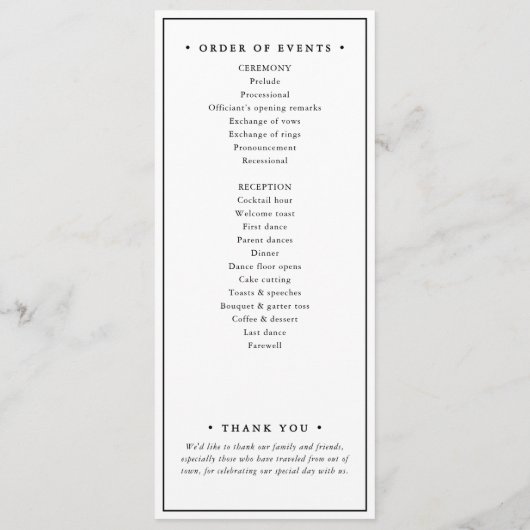 Minimalistische ceremonie en receptie bruiloft programma (Achterkant)