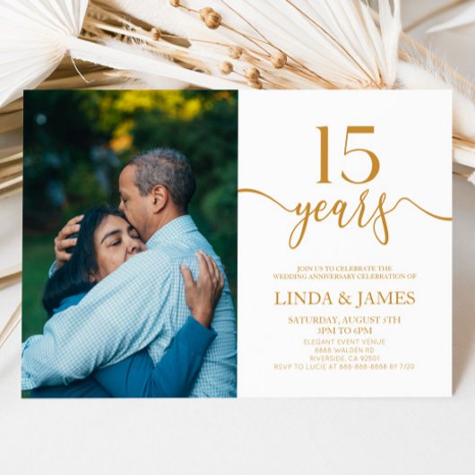 Minimalistische Champagne 15de huwelijksverjaardag Kaart