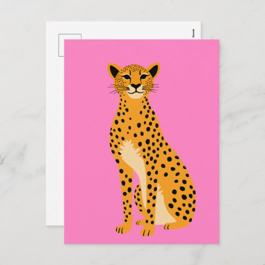 Minimalistische cheetah op roze feestdagenkaart (Voorkant / Achterkant)