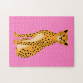 Minimalistische cheetah op roze legpuzzel (Horizontaal)