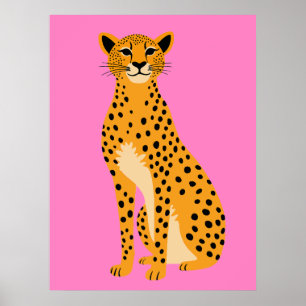 Minimalistische cheetah op roze poster