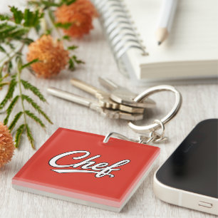Minimalistische chef script typografie ontwerp sleutelhanger