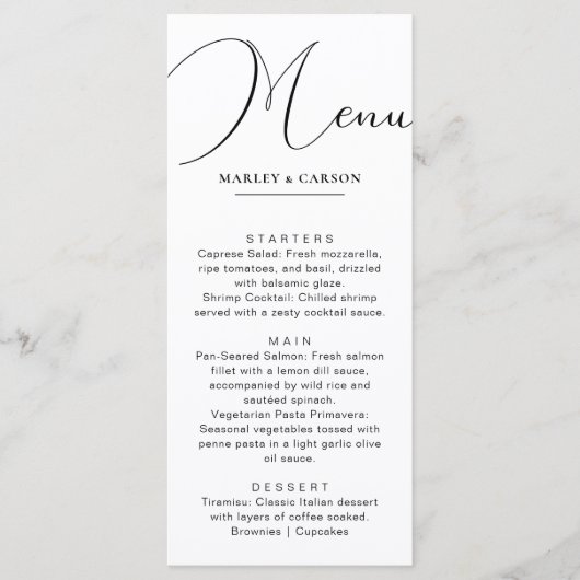 Minimalistische Chic Calligraphy Script Trouwdiner Menu (Voorkant)