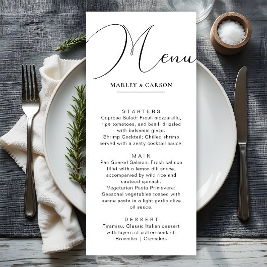 Minimalistische Chic Calligraphy Script Trouwdiner Menu