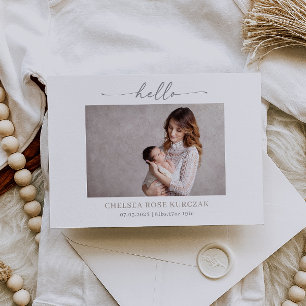 Minimalistische Chic Hallo Foto Baby Aankondigings Kaart