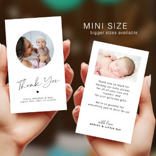 Minimalistische chic MINI SIZE foto baby bedankt Notitiekaartje