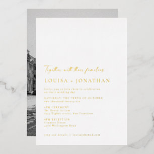 Minimalistische Chic Script Foto Huwelijk Elegant  Folie Uitnodiging