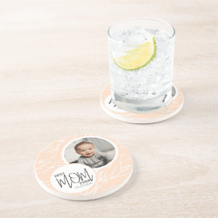 Minimalistische chique beste mam ooit roze foto zandsteen onderzetter