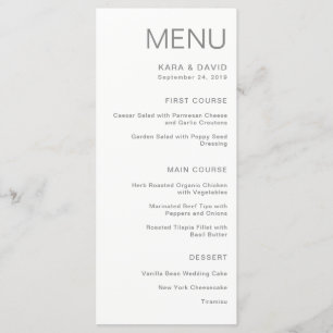 Minimalistische chique bruiloft Gray Menu