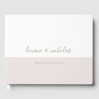 Minimalistische chique goud wit blush elegante bru gastenboek