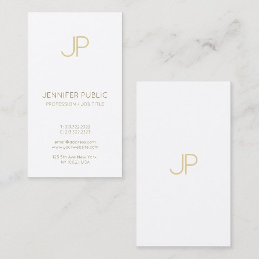 Minimalistische chique monogram trendy goud wit lu visitekaartje (Voorkant / Achterkant)