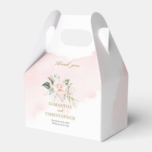 Minimalistische chique roze rozen eucalyptus goude bedankdoosjes (Achterkant)